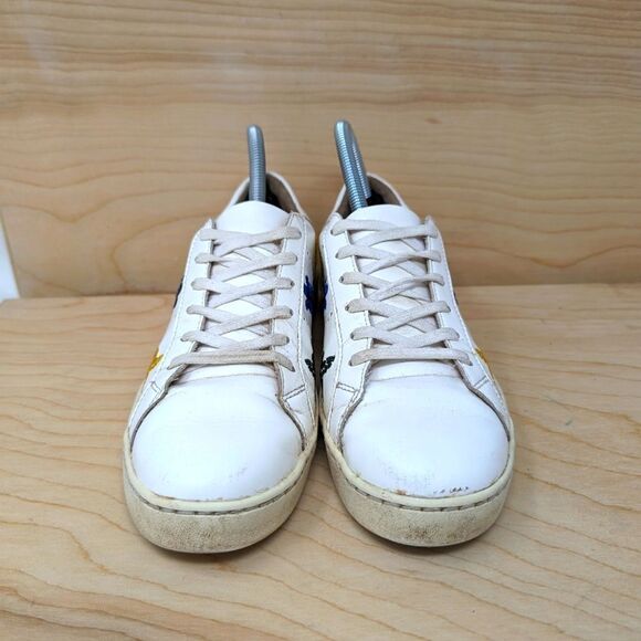 Jack Rogers Kennedy White Leather Embroidered Sneakers Size 8 Turtle & Heart - Picture 6 of 7